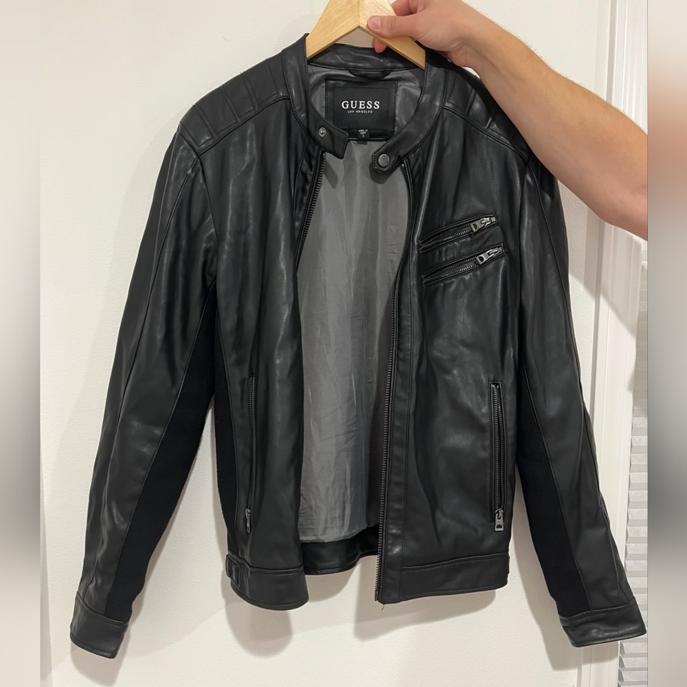 GUESS Men's Black Faux Leather Jacket